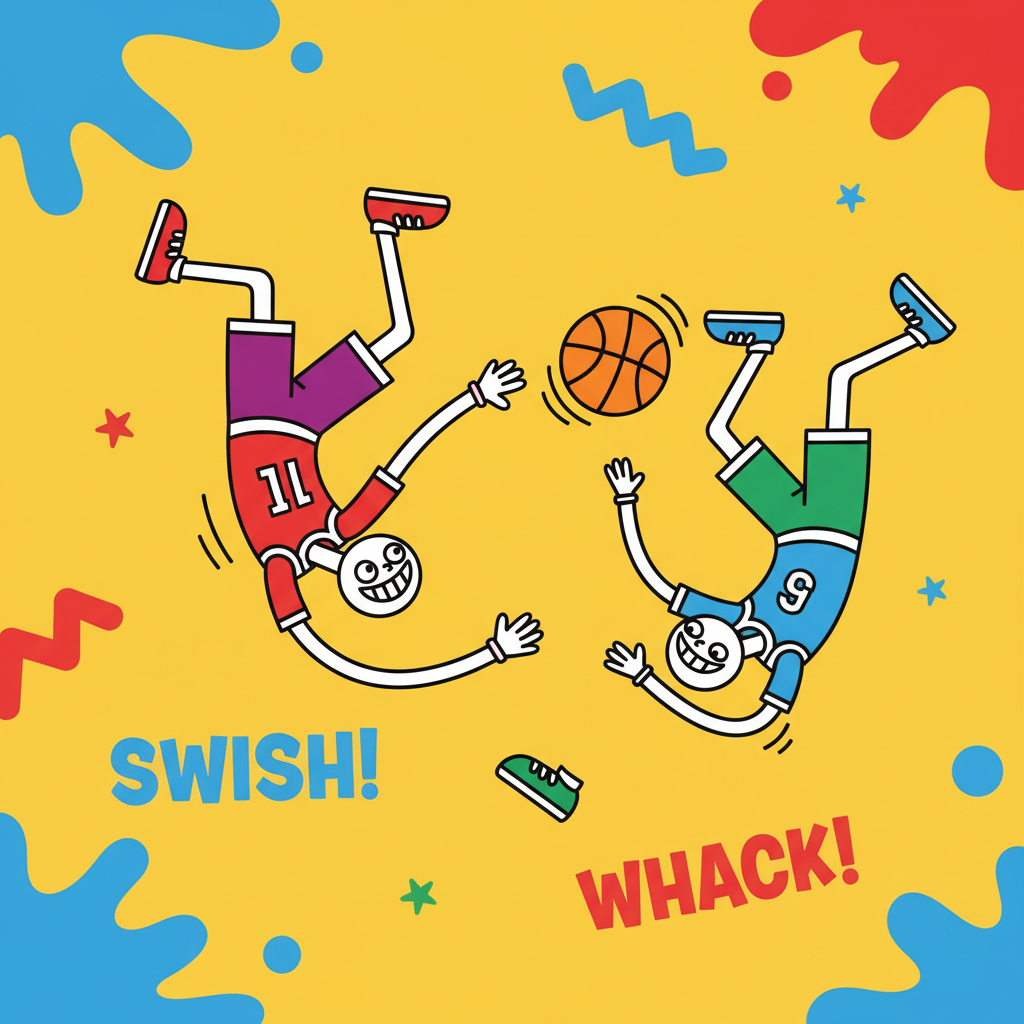 Basket Random game characters flailing wildly in mid-air towards a basketball