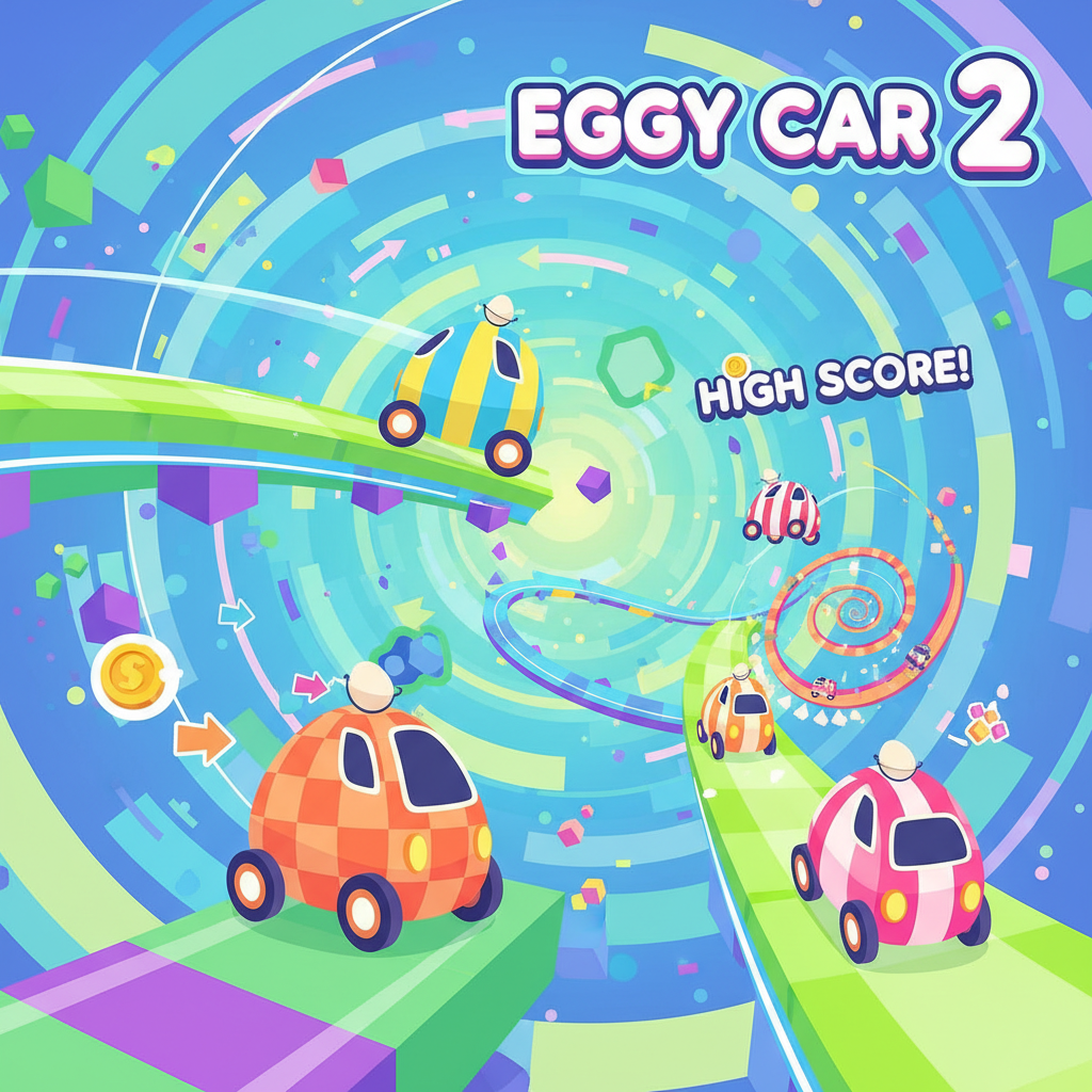 Colorful Eggy Car 2 cars racing in vibrant abstract landscape.