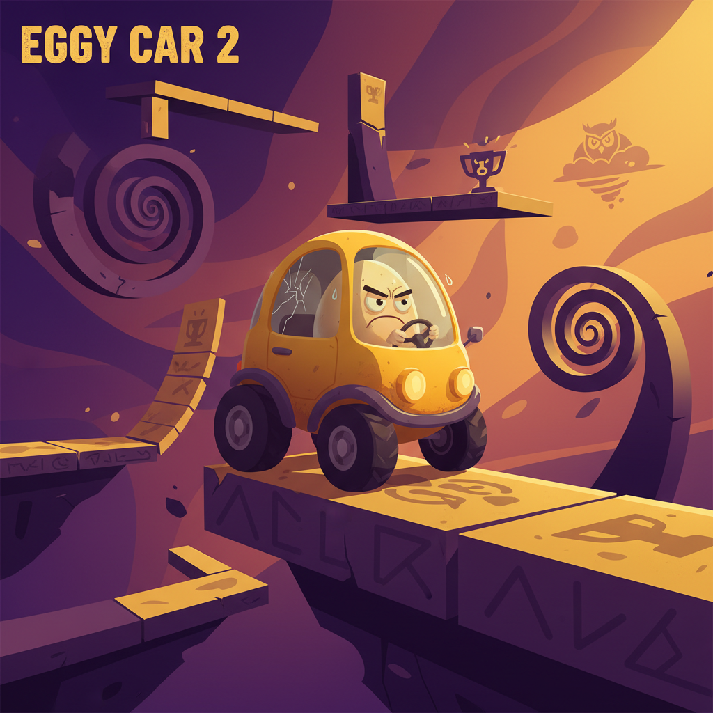 Eggy Car 2 vehicle on a challenging obstacle course.