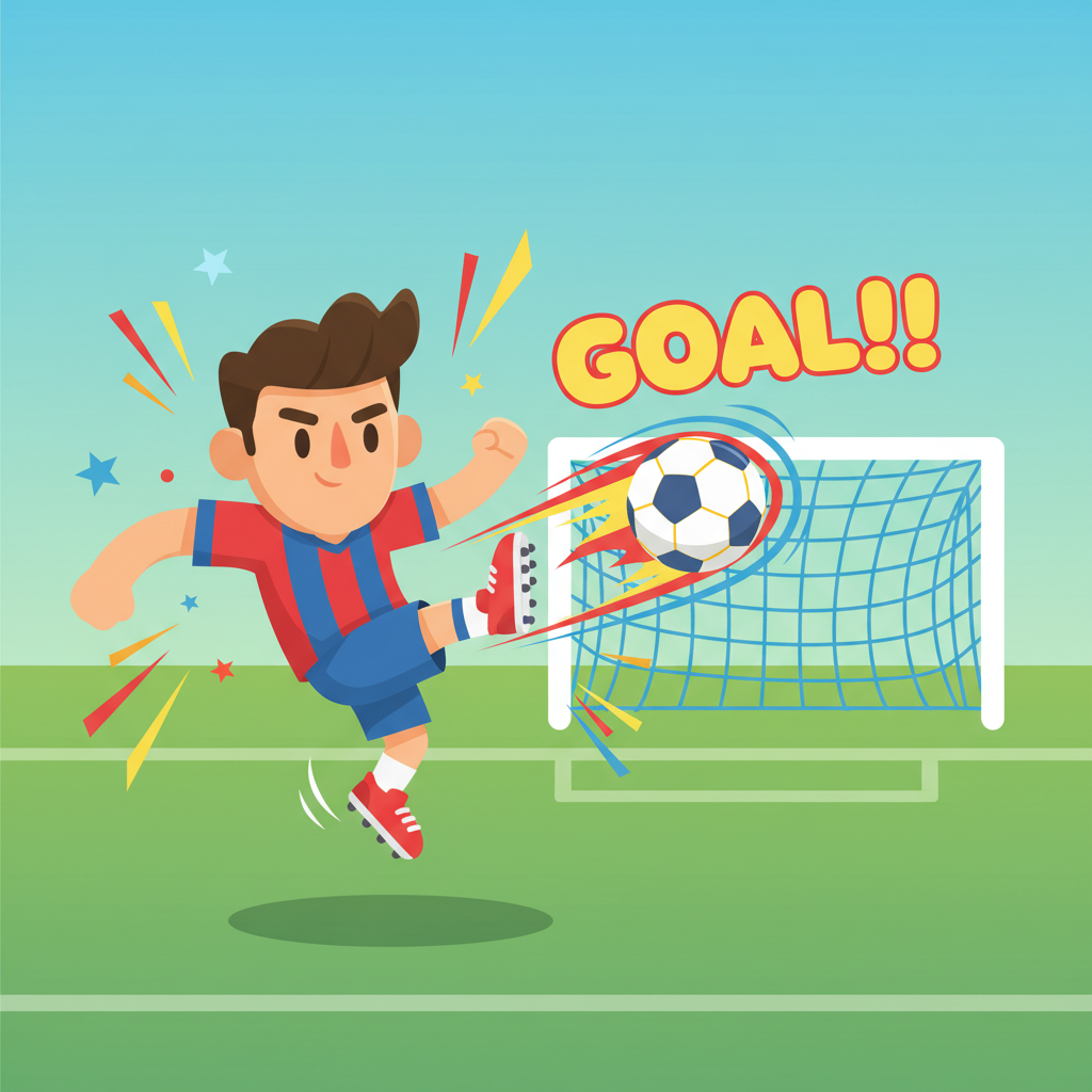 Penalty Shooters Unblocked cartoon player kicking vibrant ball during shootout