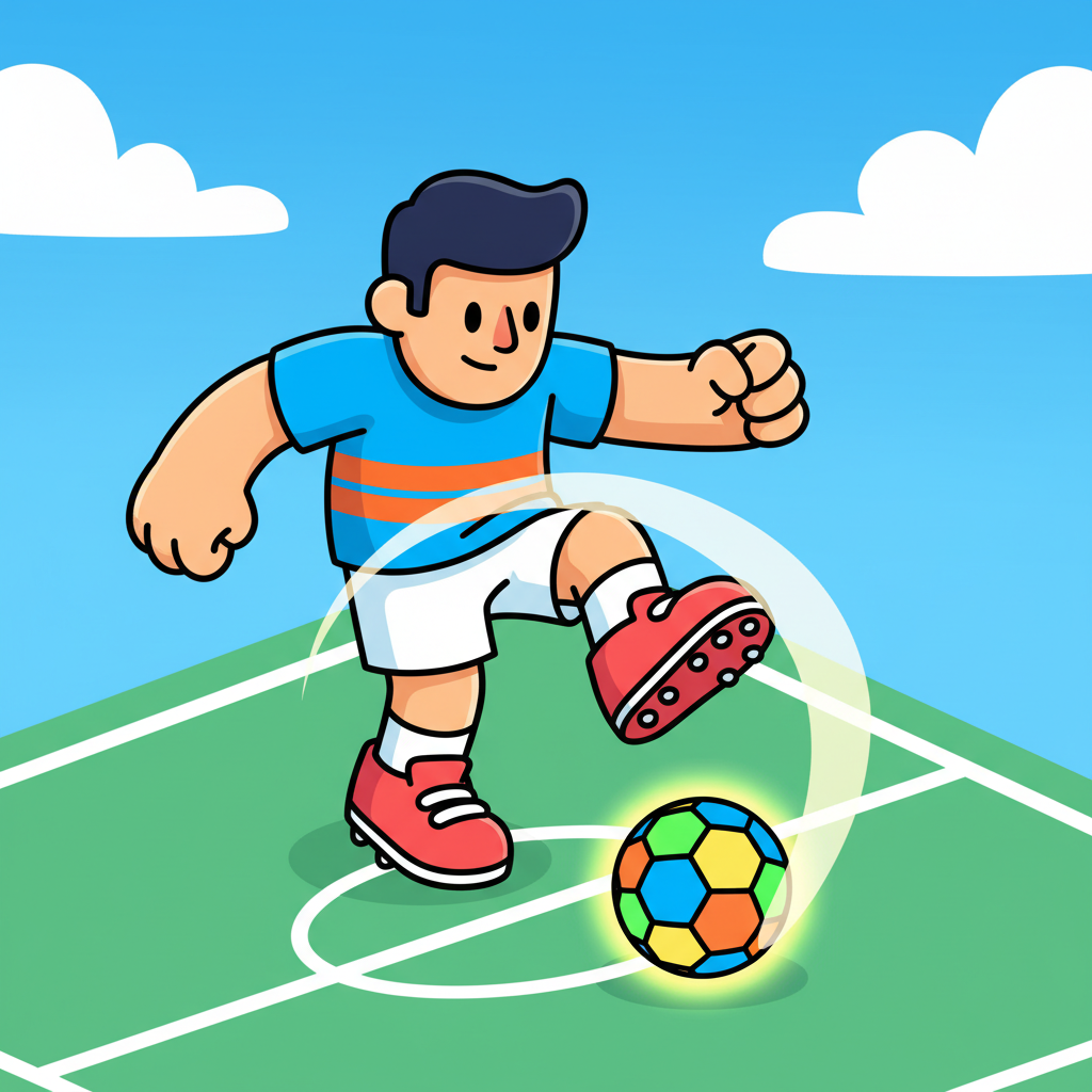 Penalty Shooters Unblocked cartoon player and vibrant ball, illustrating gameplay