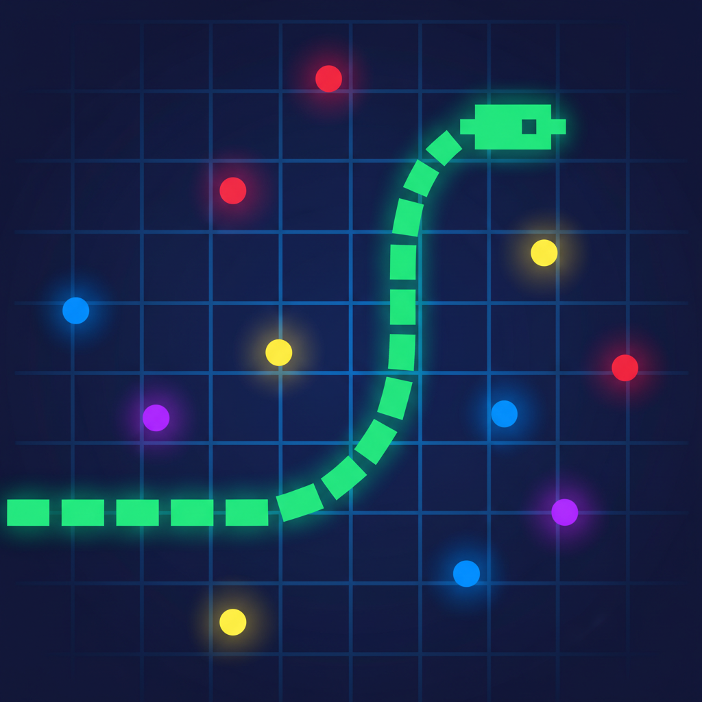 Snake Game: Illustration of the snake in action on a game grid.