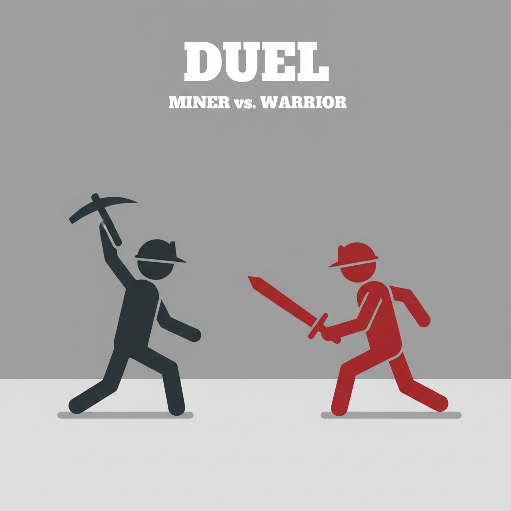 Stick War Unblocked grey miner fights red warrior on grey background