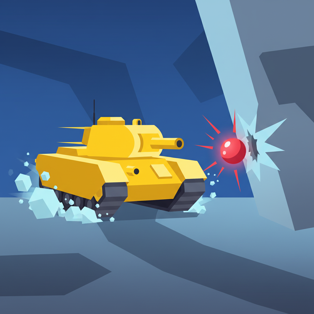 Tank Trouble Unblocked yellow tank dodging a red bullet in a geometric arena