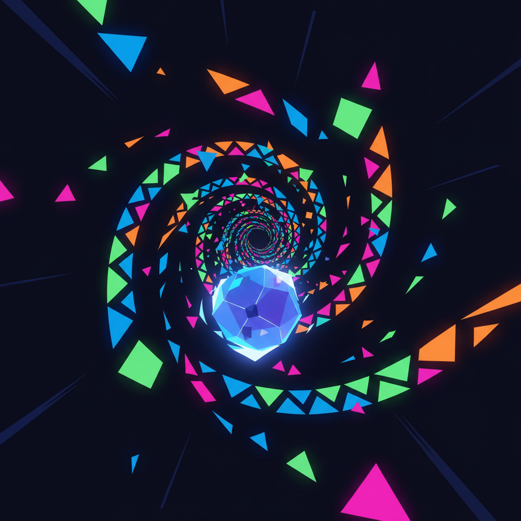Abstract sphere racing through a neon tunnel in Tunnel Rush.