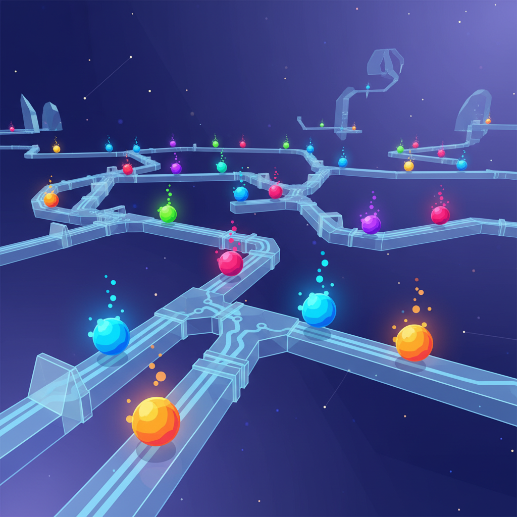 Multiple spheres exploring branching tunnels in Tunnel Rush.