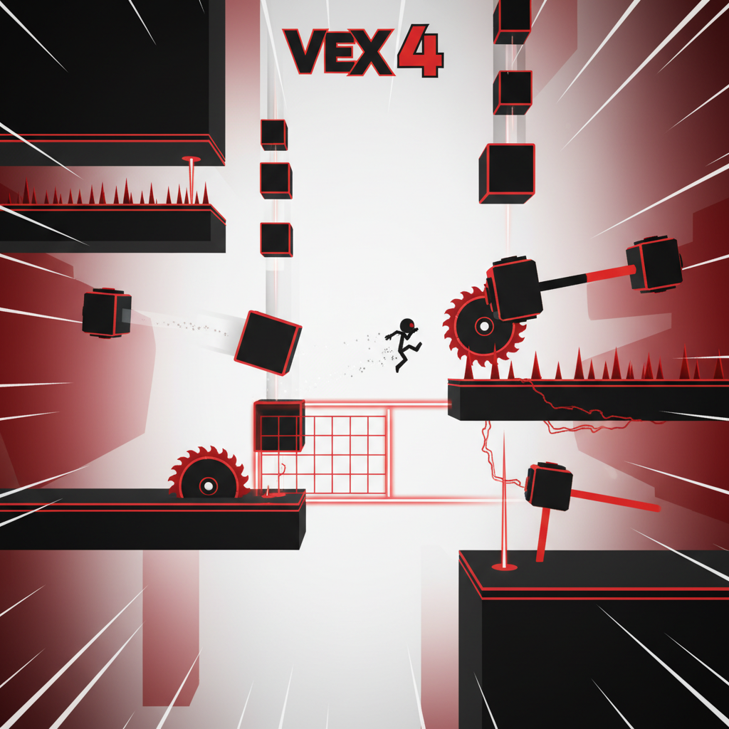 Vex 4 Unblocked wide level overview with dangerous obstacles