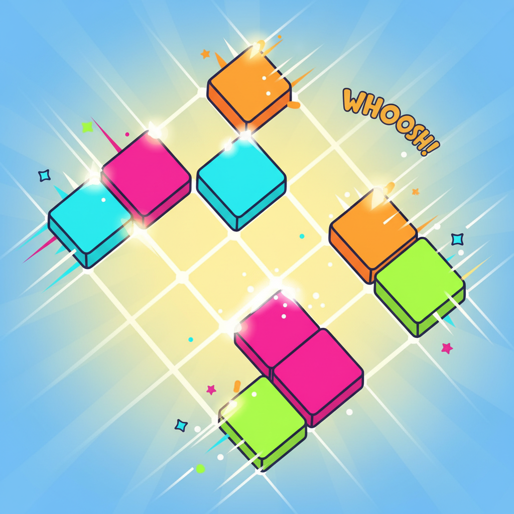 Block Blast Unblocked colorful blocks fitting perfectly in a grid with glowing effects.