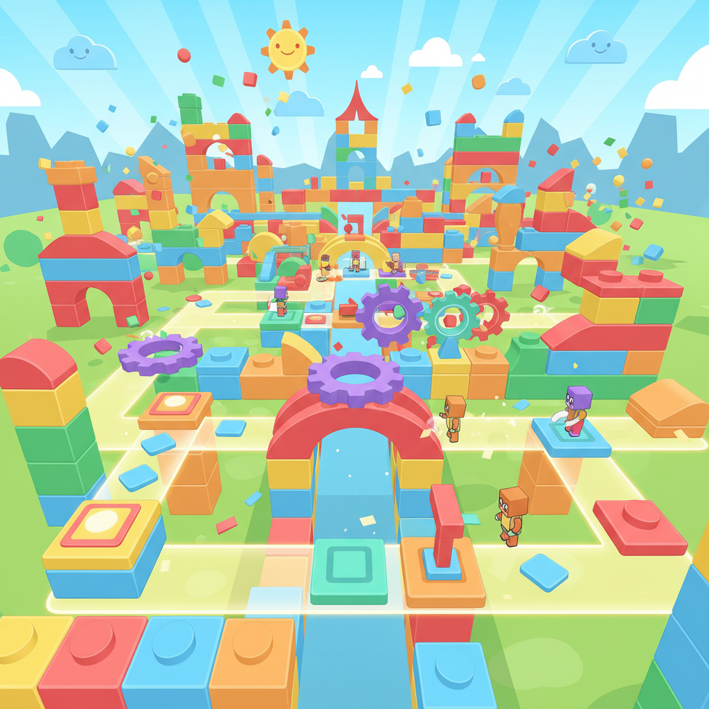 Block Blast Unblocked playful city level overview made of colorful blocks with puzzle elements.