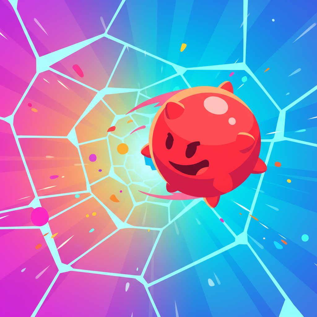 Color Tunnel red sphere narrowly avoiding blue tunnel wall in bright cartoon style.