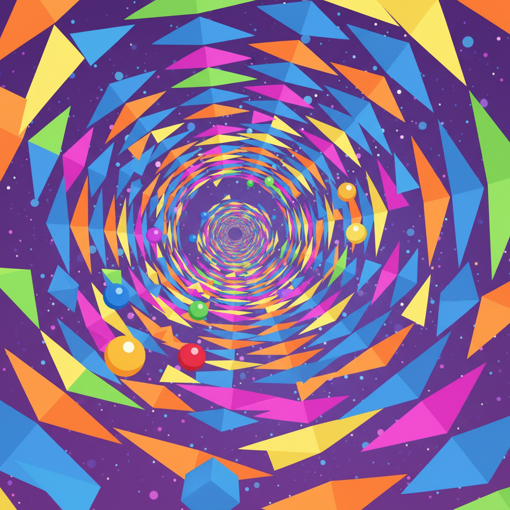 Color Tunnel colorful geometric tunnel overview with multiple spheres navigating the maze.