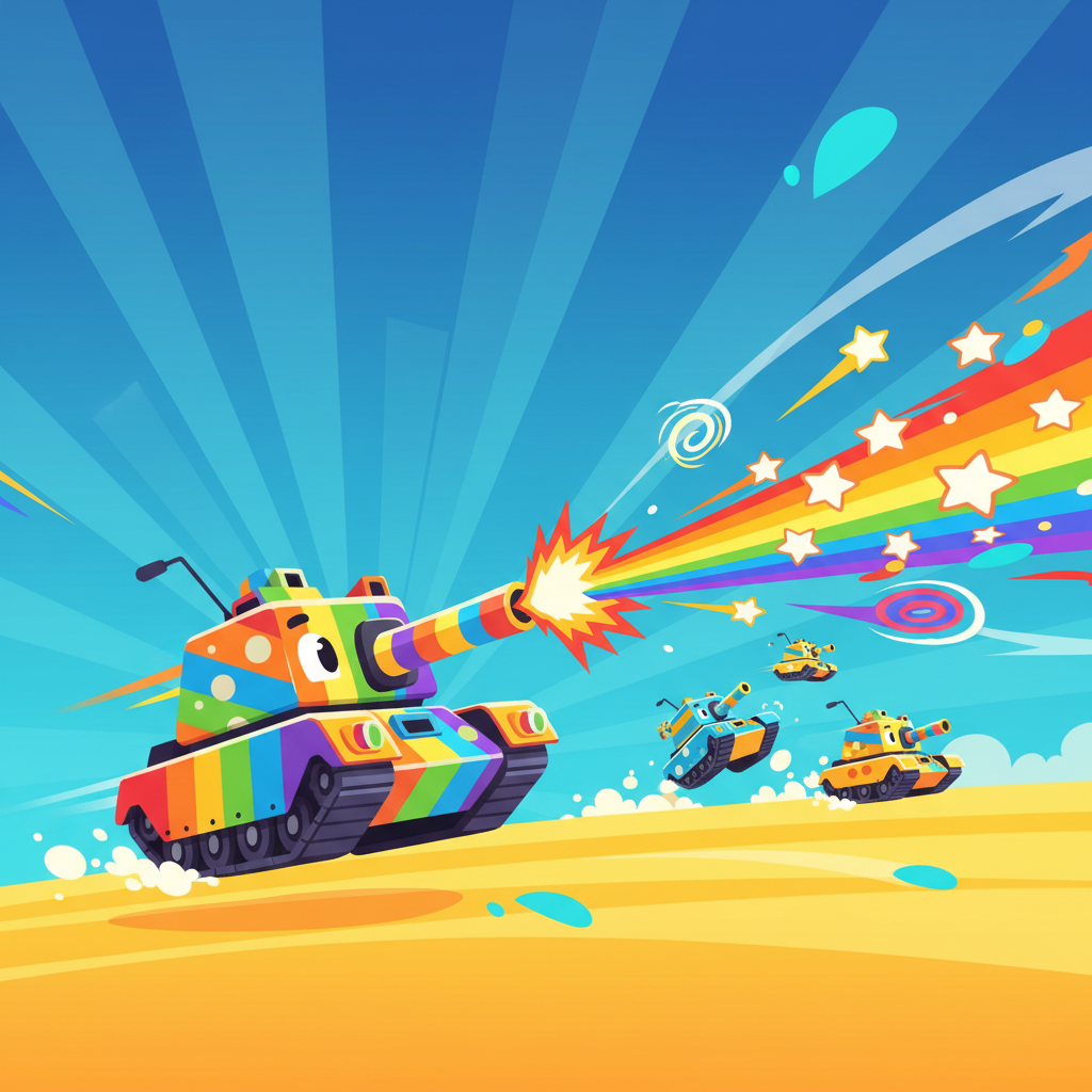 Diep.io Unblocked tank firing projectiles at other tanks in a colorful arena