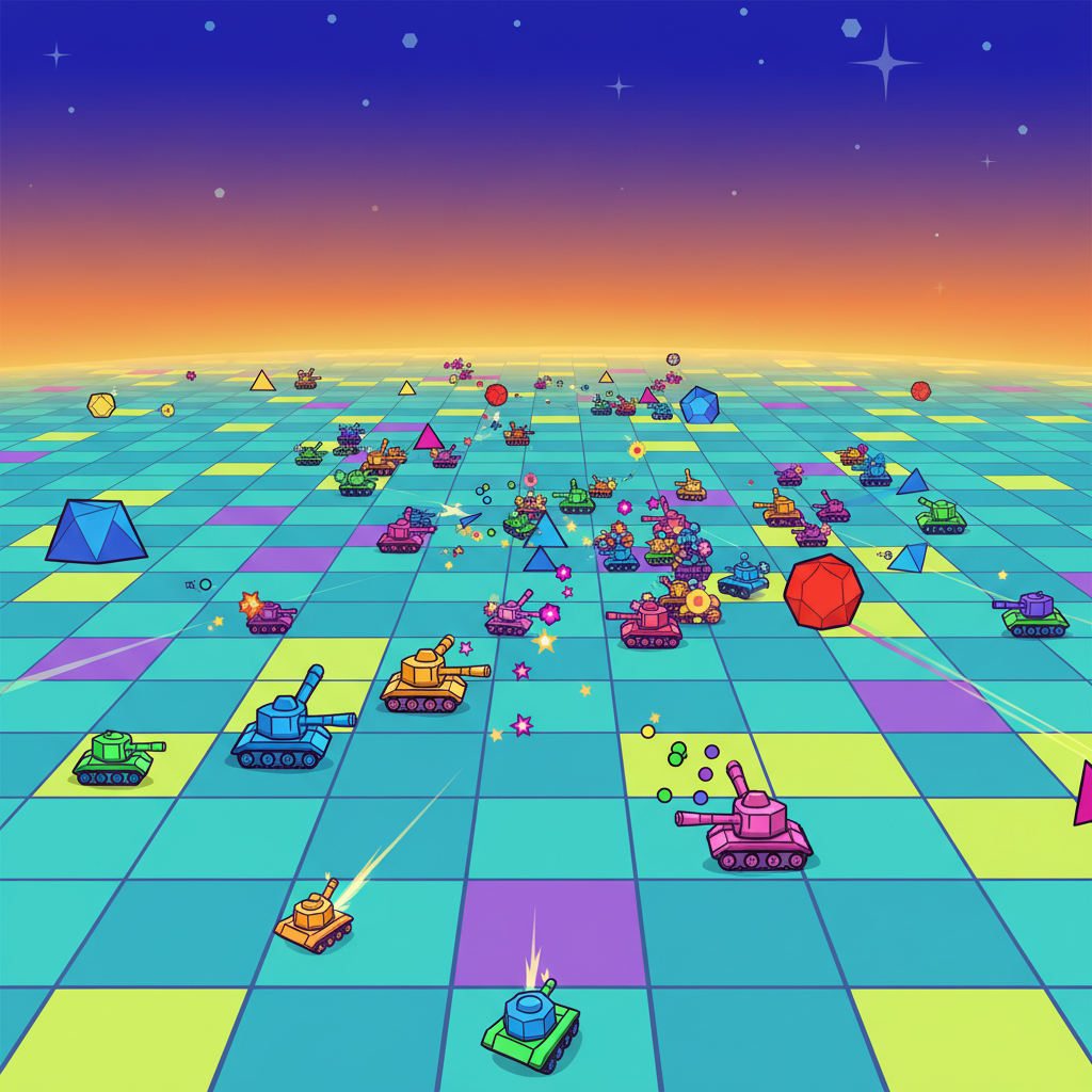 Diep.io Unblocked vast arena teeming with colorful player tanks and geometric obstacles