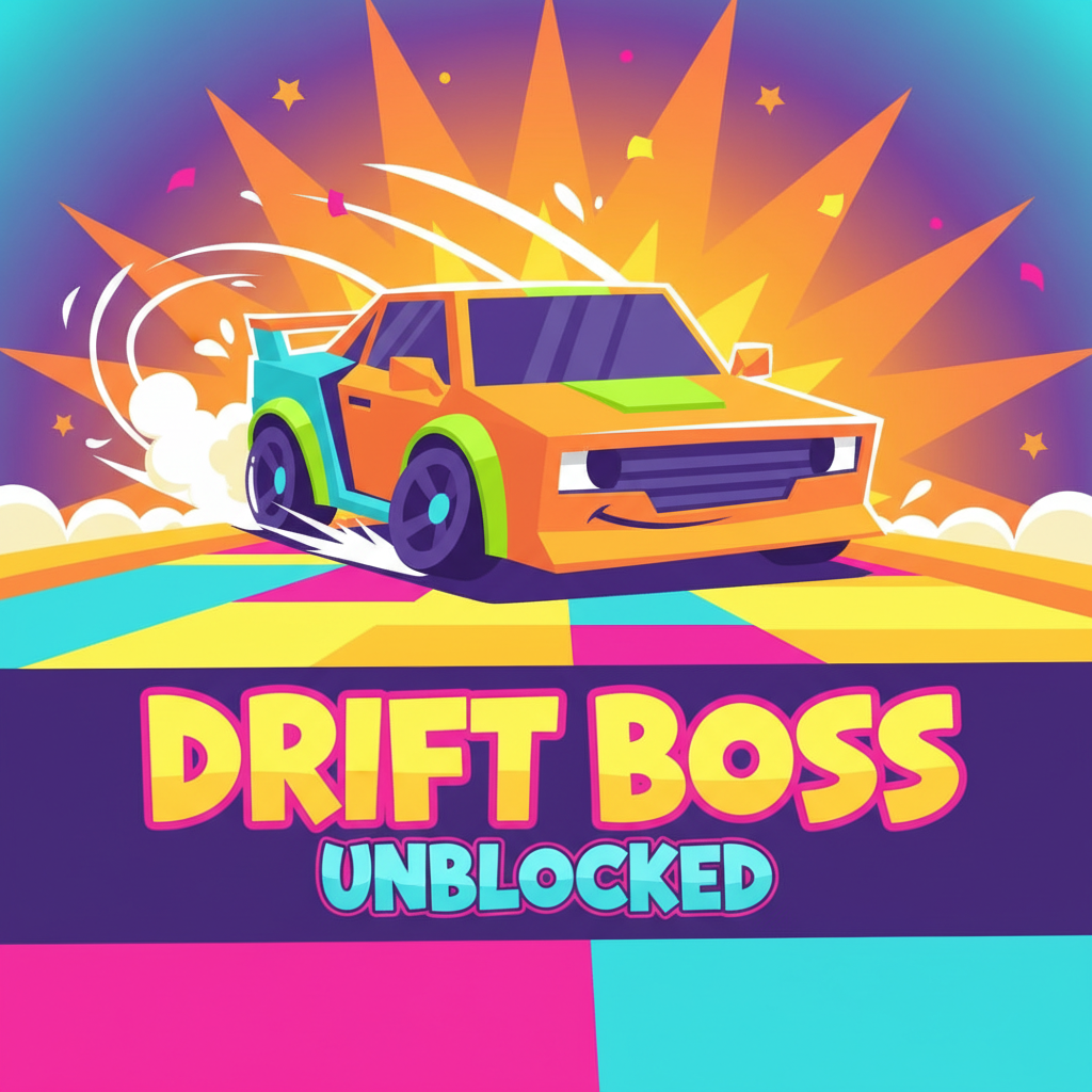 Drift Boss Unblocked car executing a sharp drift on a colorful track