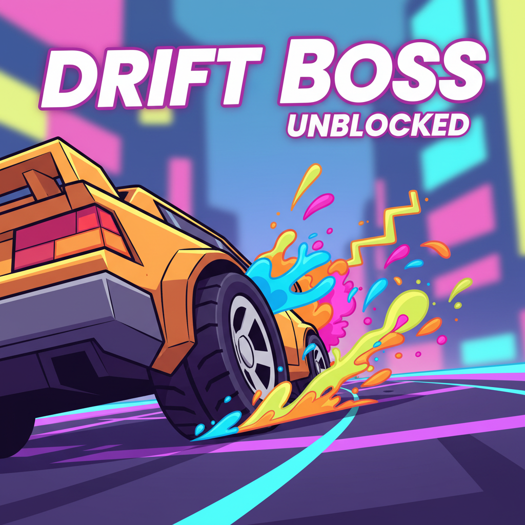 Drift Boss Unblocked close-up of car tires performing a colorful drift, with sparks