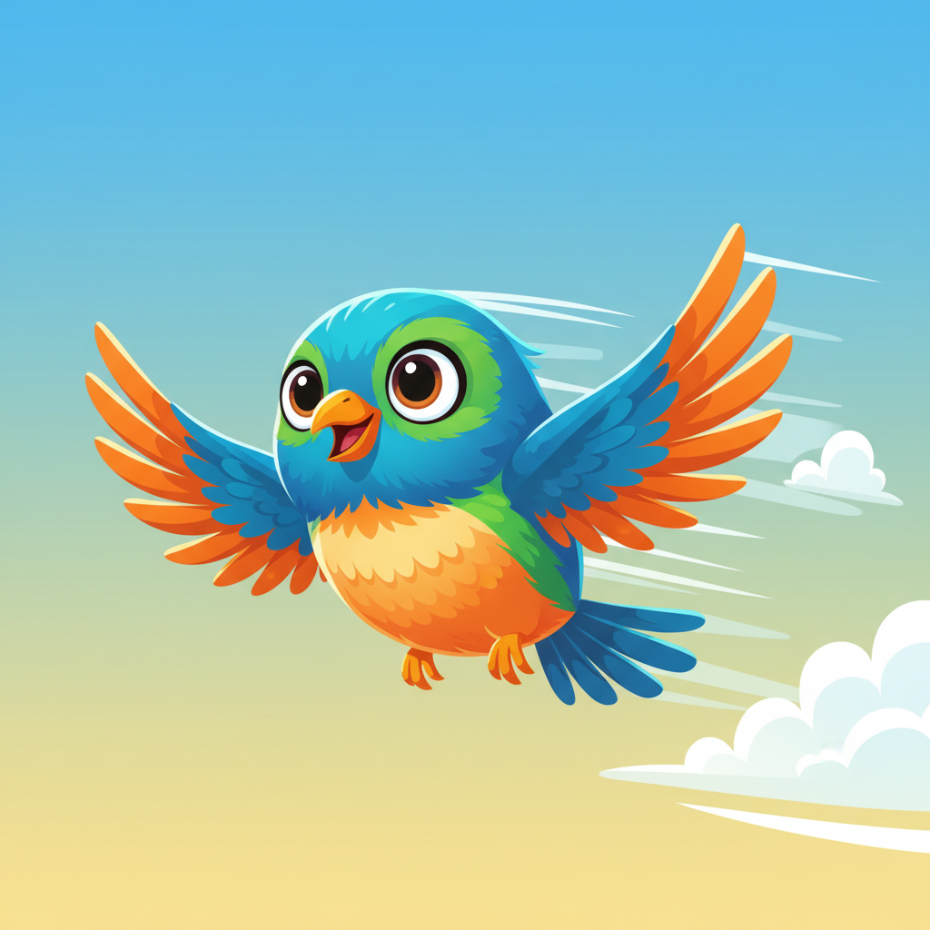 Flappy Bird Unblocked cartoon bird flapping wings mid-air for gameplay.