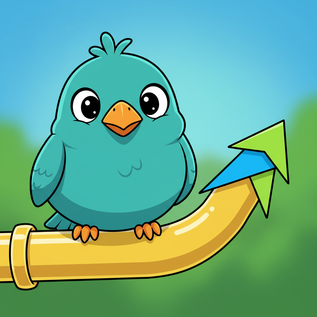 Flappy Bird Unblocked cartoon bird on pipe receiving a gameplay tip via arrow.