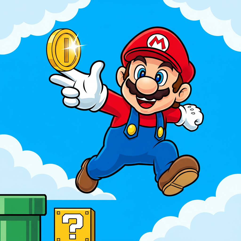 Mario Games Unblocked Mario jumping for a coin in a classic level.