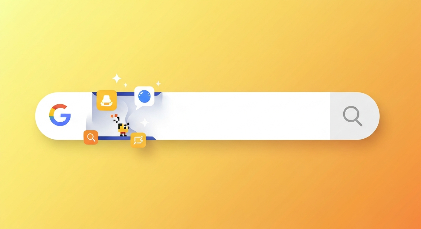 Google Search bar revealing hidden game icons, illustrating search engine's playful easter eggs and games.