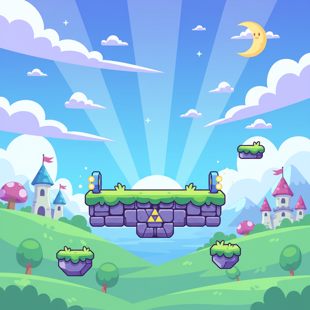 Super Smash Flash 2 Unblocked Hyrule Castle stage overview, vibrant and colorful