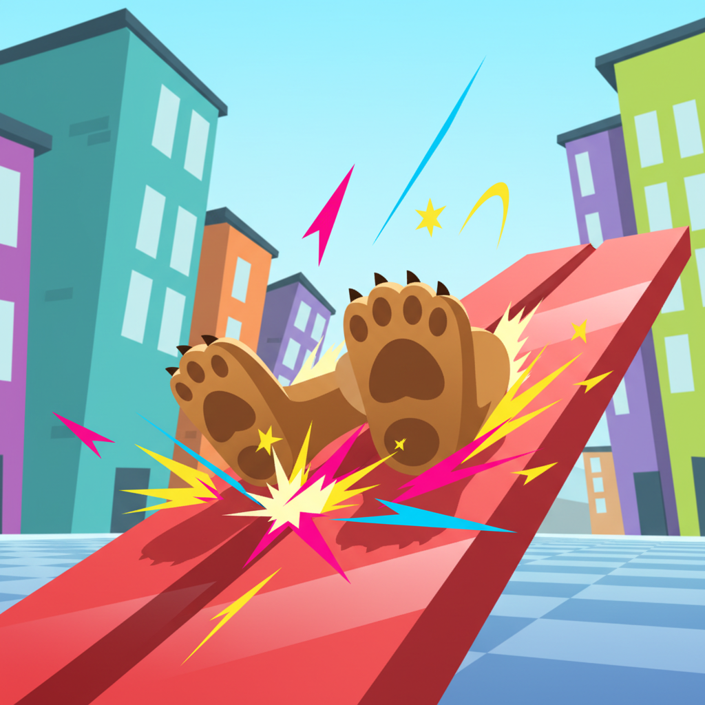 Tanuki Sunset close-up of Tanuki feet landing with colorful sparks