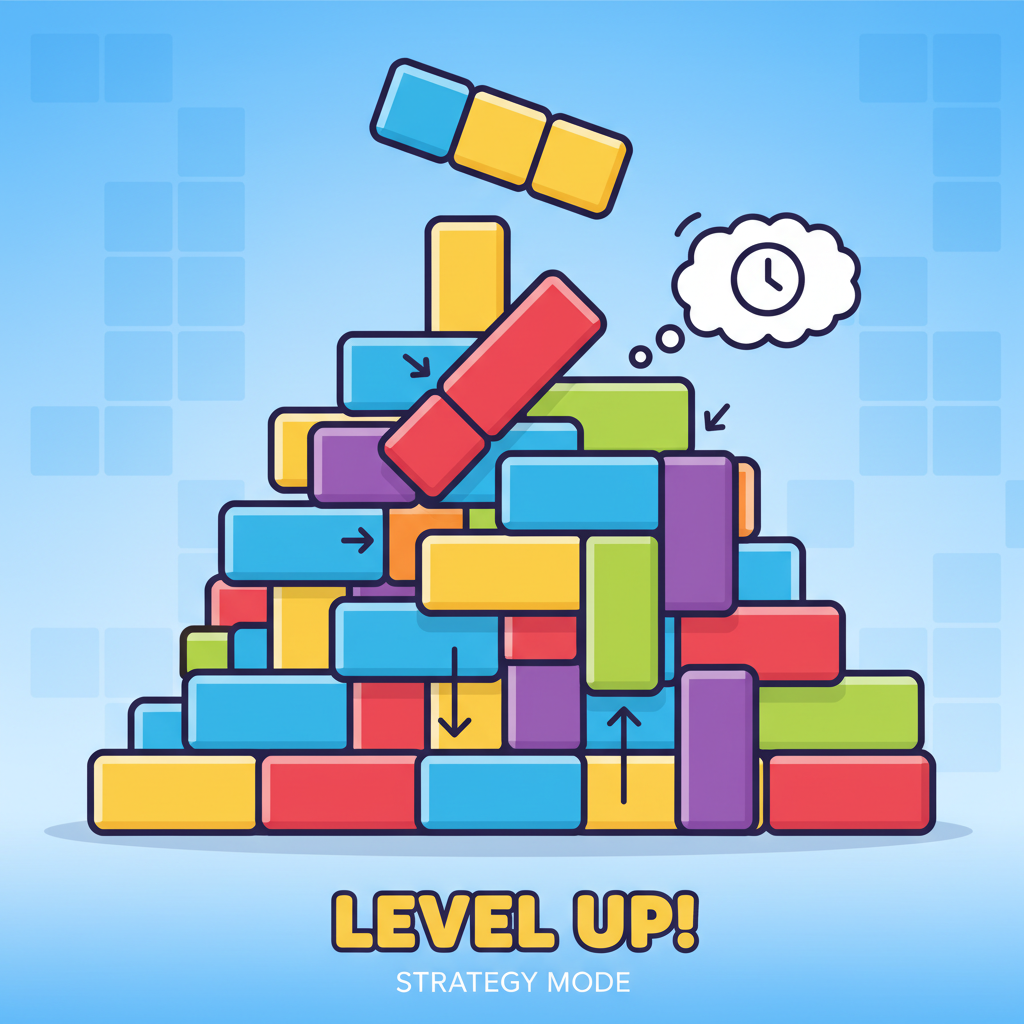 Tetris Unblocked stacked blocks with a challenging piece about to be placed