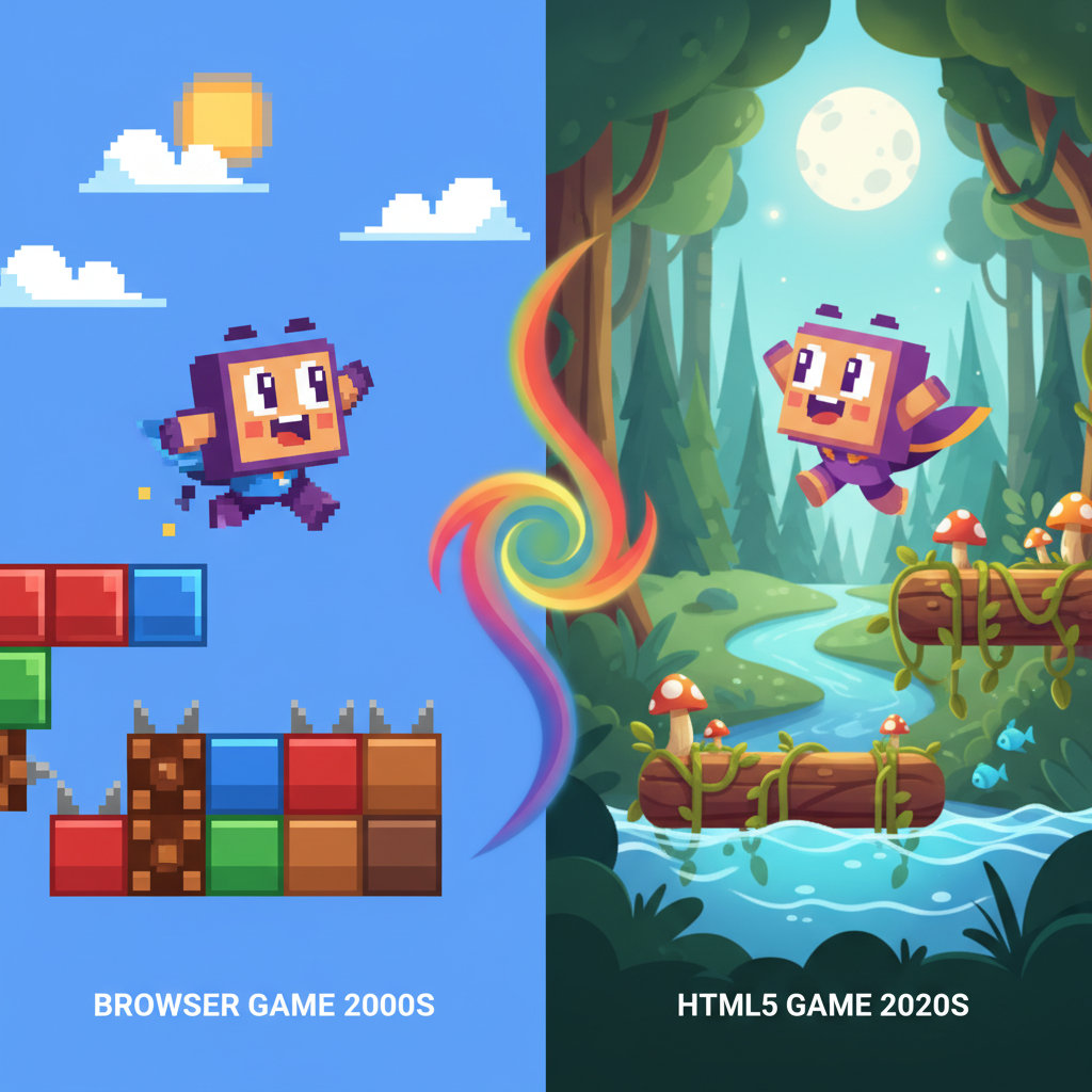 Mario Browser Games pixelated level evolving into a smoother HTML5 version