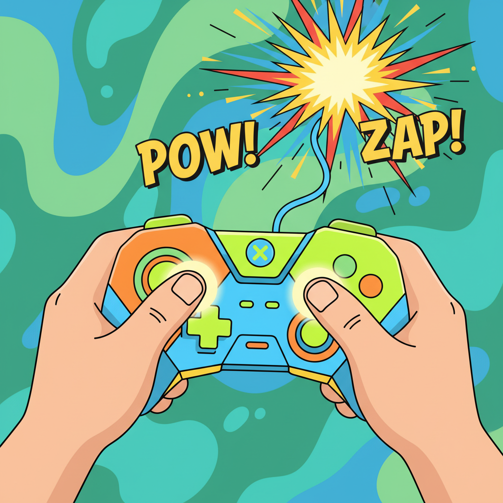 Mario Browser Games hands actively playing on a colorful gamepad