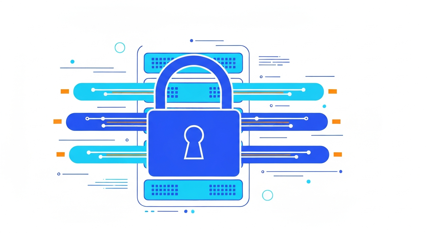 Topical authority: blocked games network concept with locked data streams and server icon.