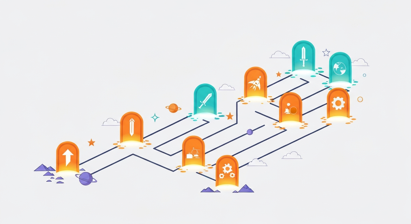 Unblocked adventure games exploration: branching paths leading to diverse game portals.