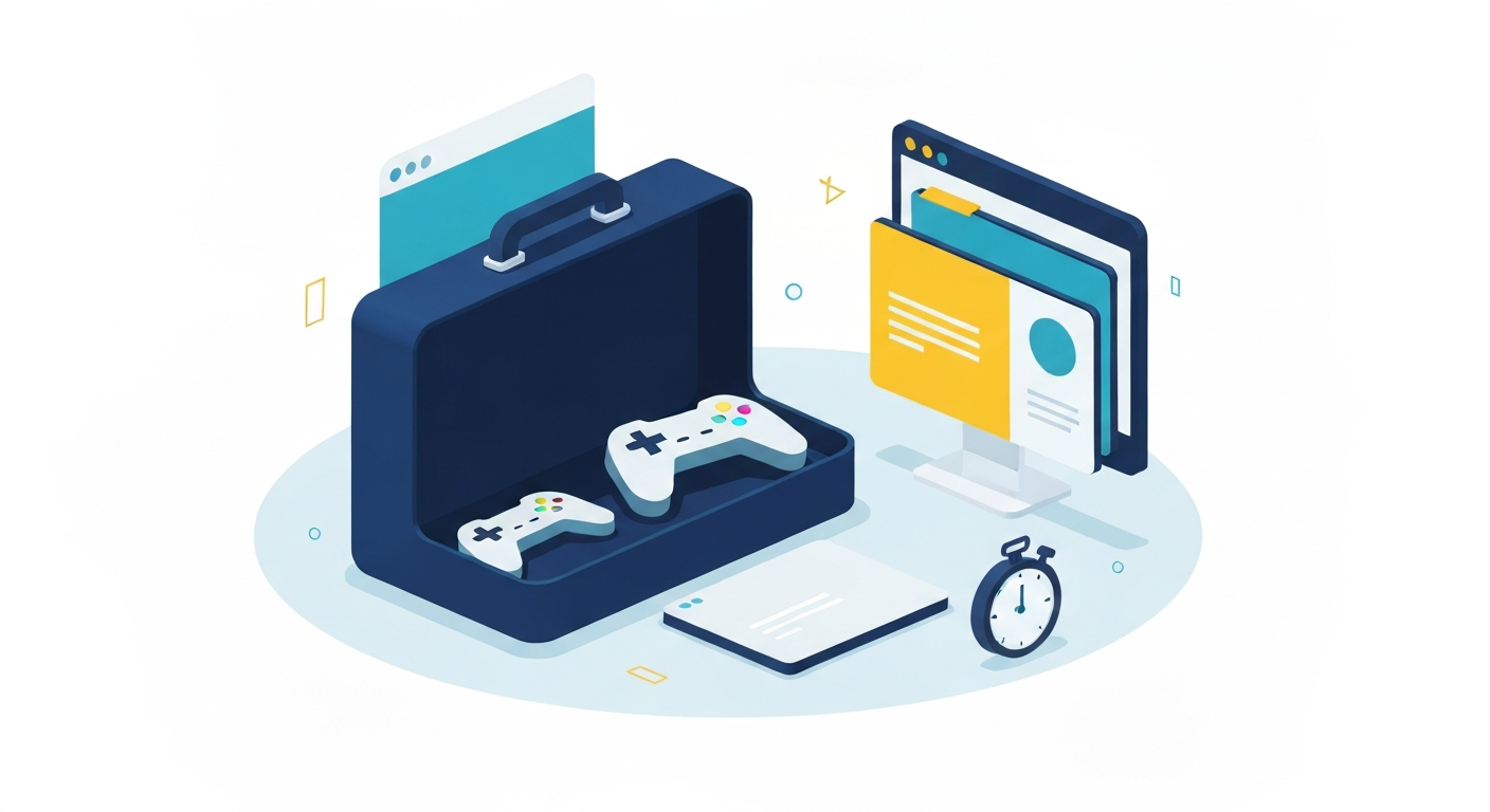 Infographic showing strategies for discreet work entertainment, using icons for minimized games and smart time management.