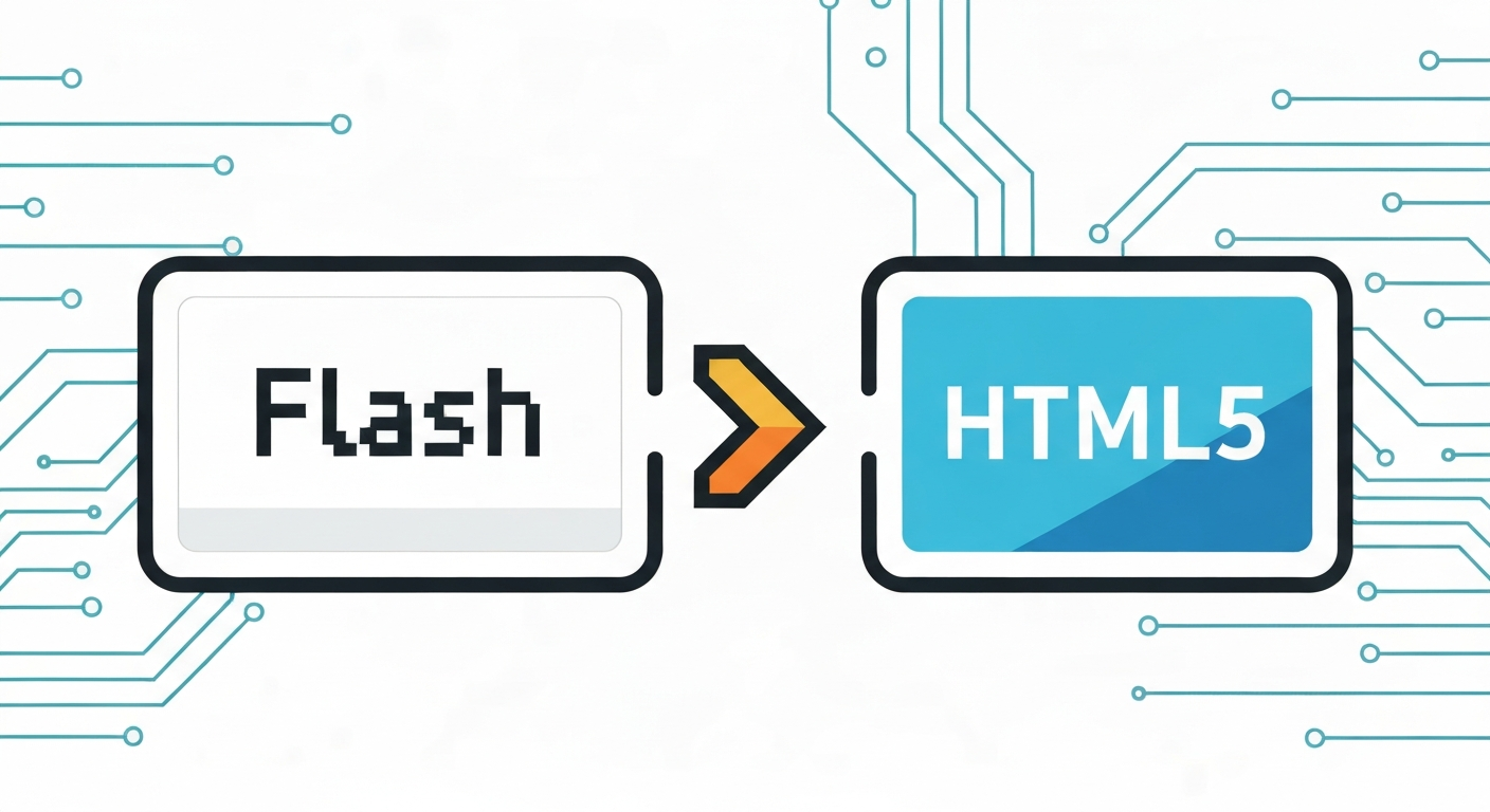 {'section': 'The Rise of HTML5: Beyond Flash in Unblocked Gaming', 'prompt': "Clean modern infographic illustration show